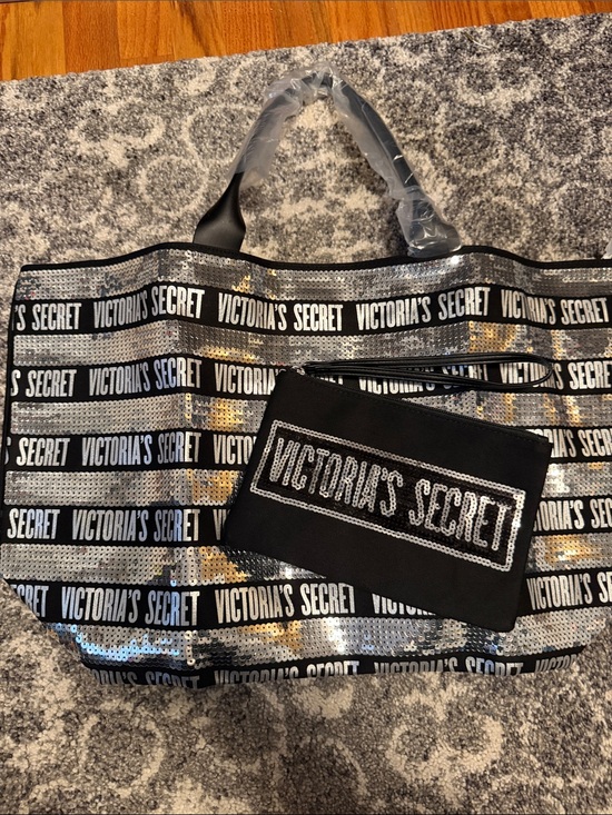 Victoria's Secret Handbags - Victoria's Secret Black and Silver Sequin Logo Tote